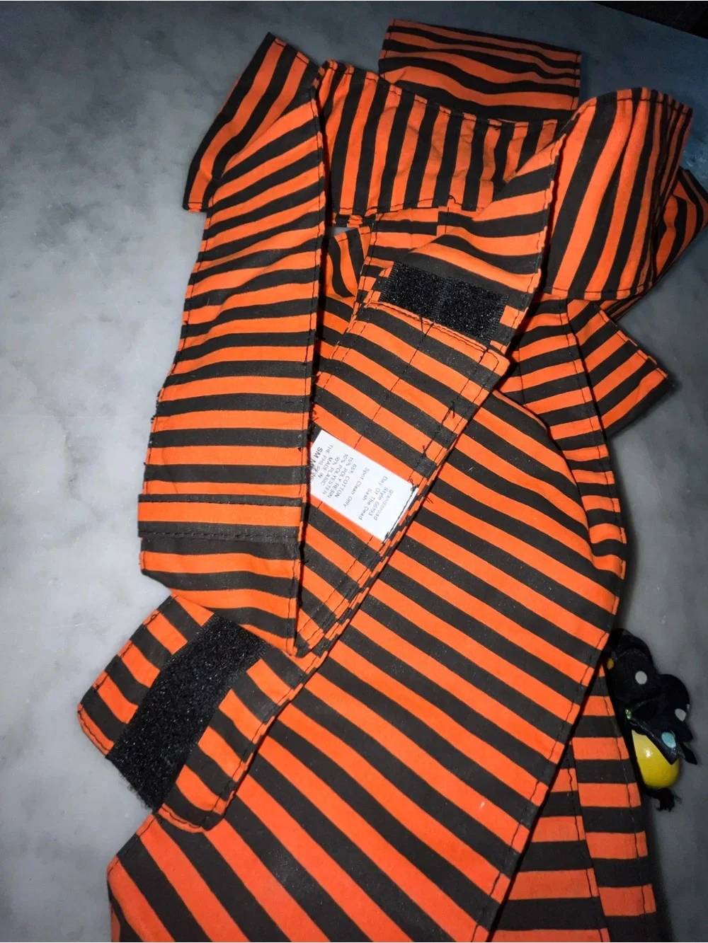 Orange and Black Striped Bow Belt Accent with Decorative Skull